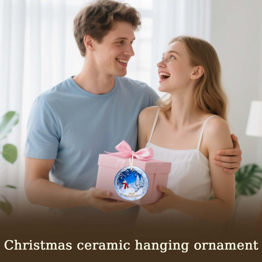 Christmas Ornaments 2026, Snowman Christmas Ornaments, Exchange for Women, Men, Collectible Dated Year Ornaments for Tree, Unique Suncatcher, Printed Stained Ceramic Effect Decor