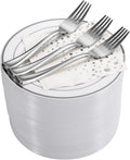 silver dessert plates set, 100 wedding plates, forks, main product view