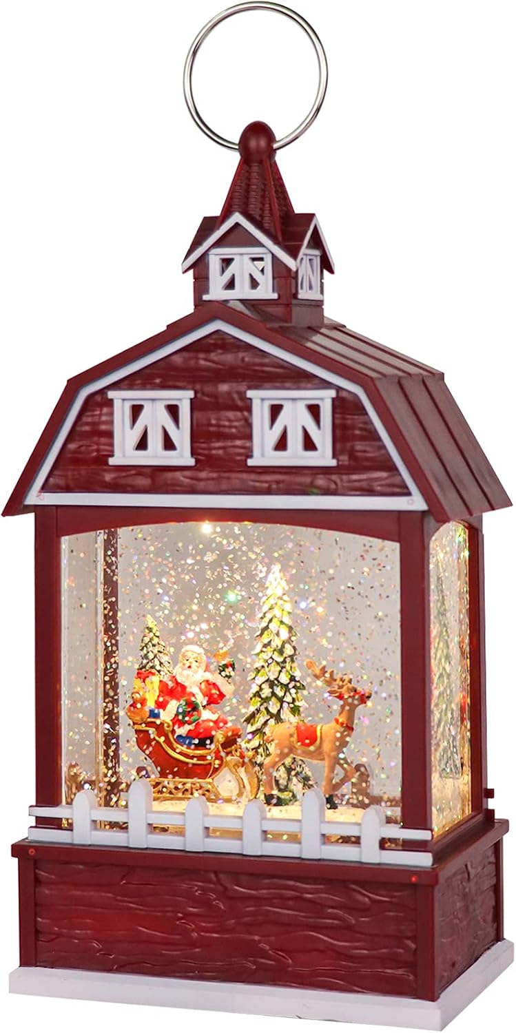 Christmas Music Snow Globe Lantern with 6 Hour Timer, USB Powered Battery Operated Lighted Water Singing Snow Globe Holiday Women Children Gift(Santa, 5 x 3.1 x 11.1 Inches)