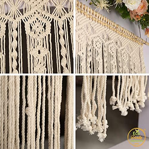 natural beige beaded door curtain, handmade wood bead shown in use