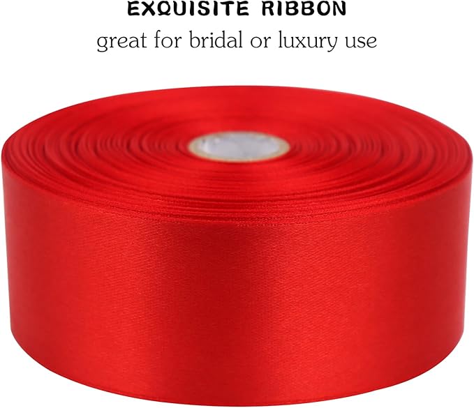 Red Solid Satin Ribbon 1-1/2 Inch 50 Yards Solid Polyester Fabric Ribbon for Gift Wrapping Wedding Christmas Baby Shower Birthday Party Decoration Handmade Immortal Flower Craft