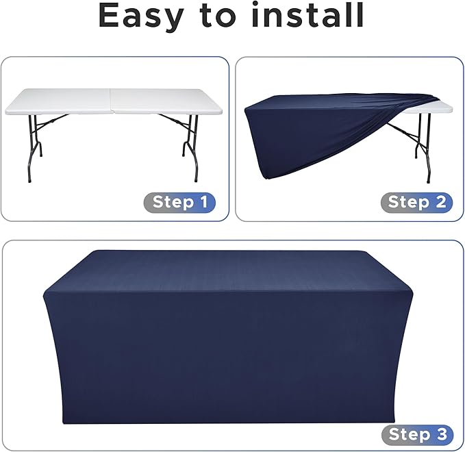 Nasitos Fitted Table Covers Stretch Spandex - 72 x 30 Inch - 4 Pack Navy Rectangle Table Clothes for 6 Foot Folding Tables, Wrinkle Resistant Tablecloths for Parties, Trade Show, Craft Show, Birthday
