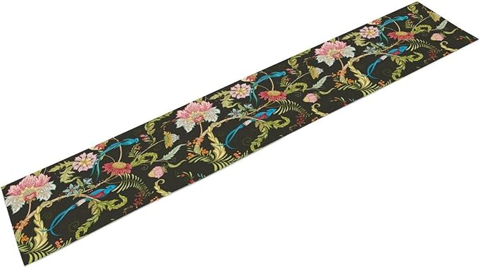 Floral Butterfly Table Runner Seasonal Spring Flower Bird Table Decoration Table Runner for Home Party Decoration 13x36 Inch