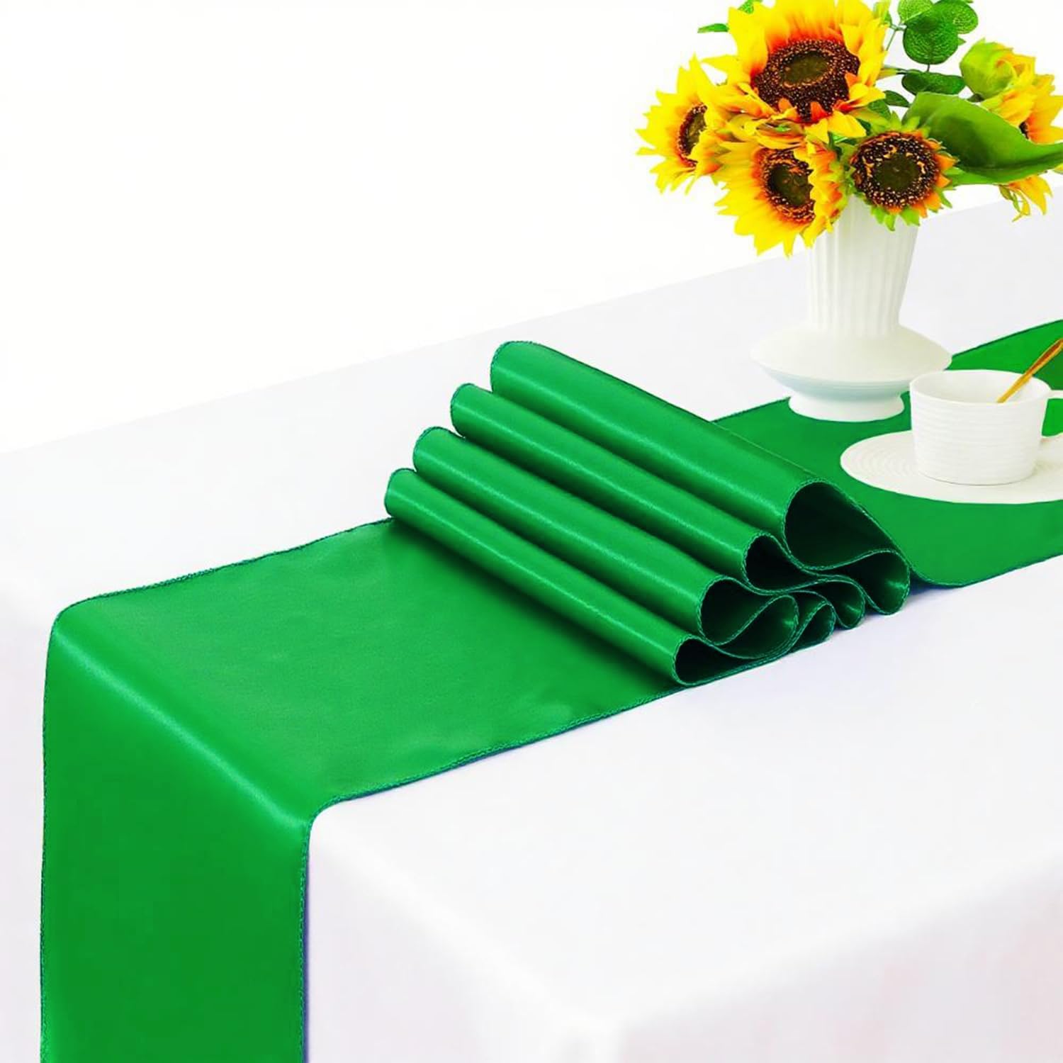 Pack of 50 Satin Green Chair Sashes Bows 7x108 Inches Chair Ribbons Ties for Wedding Party Birthday Anniversary Ceremony Bridal Shower Christmas Events Decor