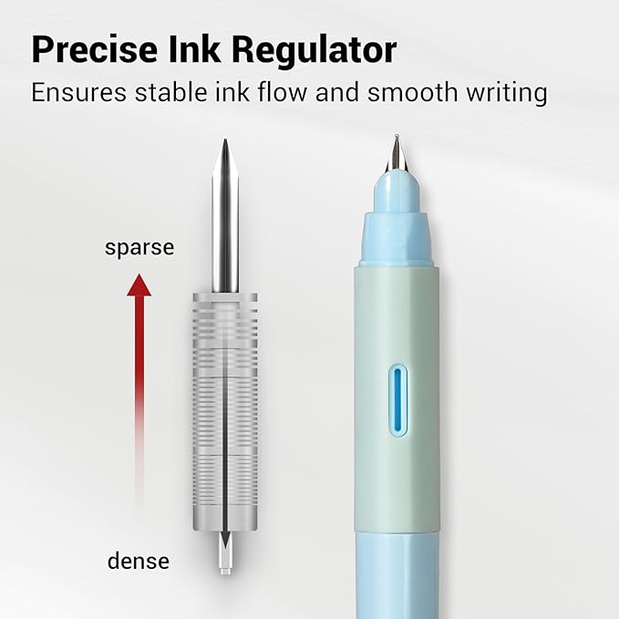 WRITECH Soft Grip Fountain Pen: Black Ink Fine Nib Pen with 1 Replacement Nib Set and 3 Ink Cartridges Smooth Writing for Calligraphy Journaling Gift (Blue)