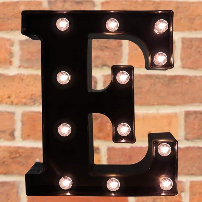 Decorative LED Illuminated Letter Marquee Sign - Alphabet Marquee Letters with Lights For Wedding Birthday Party Christmas Night Light Lamp Home Bar Decoration E, Black