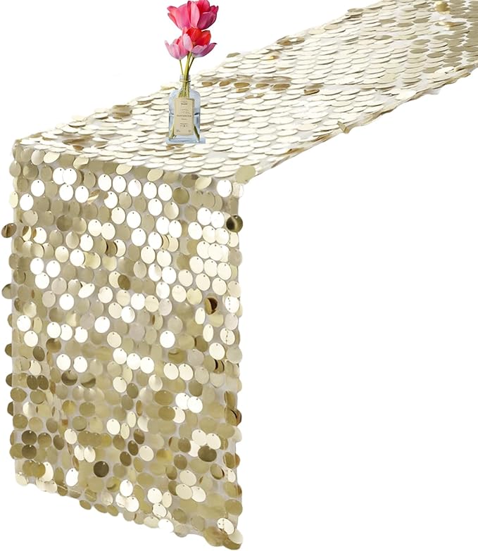 VHH Sequin Table Runner 12 x 108 inches Champagne Table Runner, Glitter Runner for Party Wedding Birthday, Party Spring Easter Rustic, Birthday Supplies Decorations (1 Pack).
