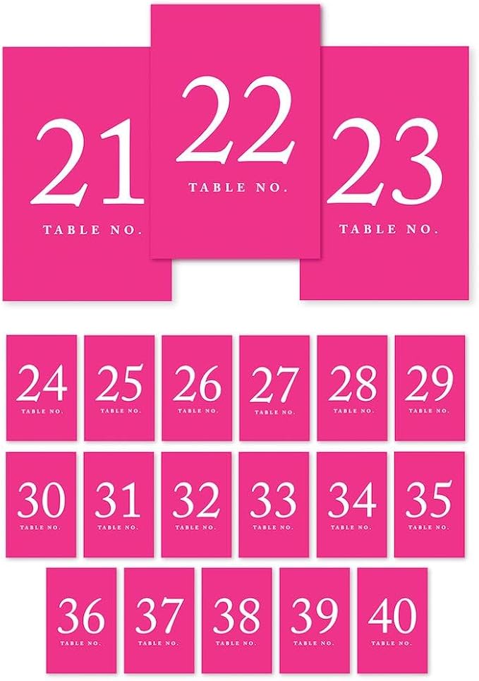 Andaz Press Table Numbers 21-40 on Perforated Paper, Fuchsia, 4x6-inch Single Sided Sign, 1-Set, For Weddings, Graduation