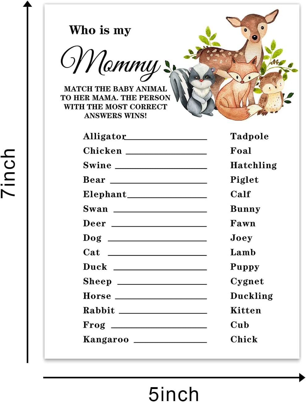 Baby Shower Game Cards, Safari Animals Who is My Mommy Game Card for Baby Shower Party，Funny Icebreak Baby Shower Party Games Ideas Activity for Parent-to-be, Fun and Easy, 30 Cards