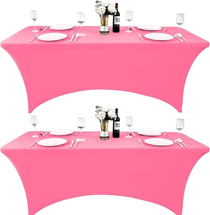 2-Pack 6ft Spandex Table Covers for Rectangle Standard Folding Tables - Wrinkle Resistant Stretch Tablecloths - Ultimate Fitted Table Protector for Parties, Trade Shows, Banquet