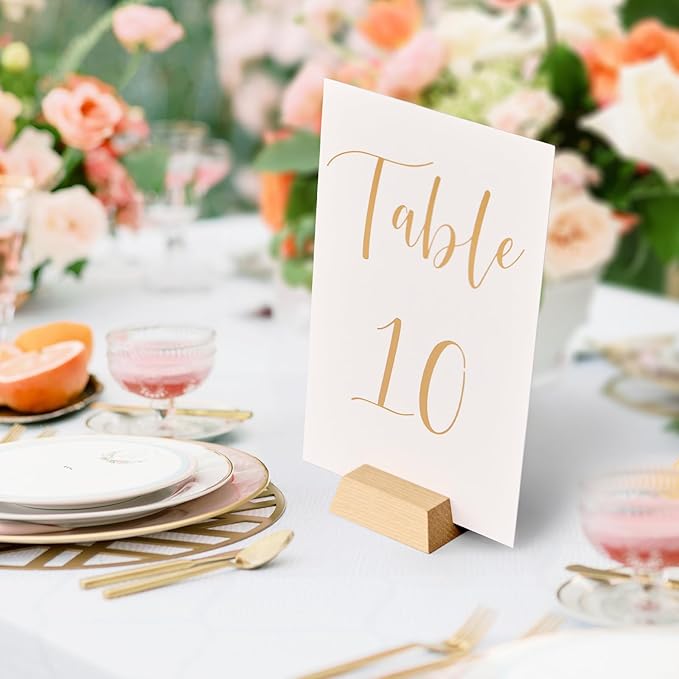 UNIQOOO Elegant Birch Wood Stand |1.2mm Slot, for Wedding Table Number Cardstock, Place Card Holder, Photo Display Stand, Small | for Event Decor, Retail Shop, Cafe Restaurant Menu, Business Card, Name Tag, 12 Pack