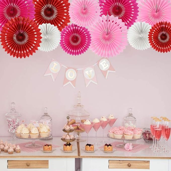 BEISHIDA Red Pink Rose Red Hanging Tissue Honeycomb Round Paper Fans Decor Kit for Birthday Girl Kid Shower Bachelorette Wedding Christmas Backdrops Anniversary Party Supplies（11 Packs）