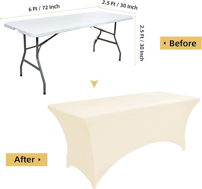 6-Pack 6ft Spandex Table Covers for Rectangle Standard Folding Tables - Wrinkle Resistant Stretch Tablecloths - Ultimate Fitted Table Protector for Parties, Trade Shows, Wedding