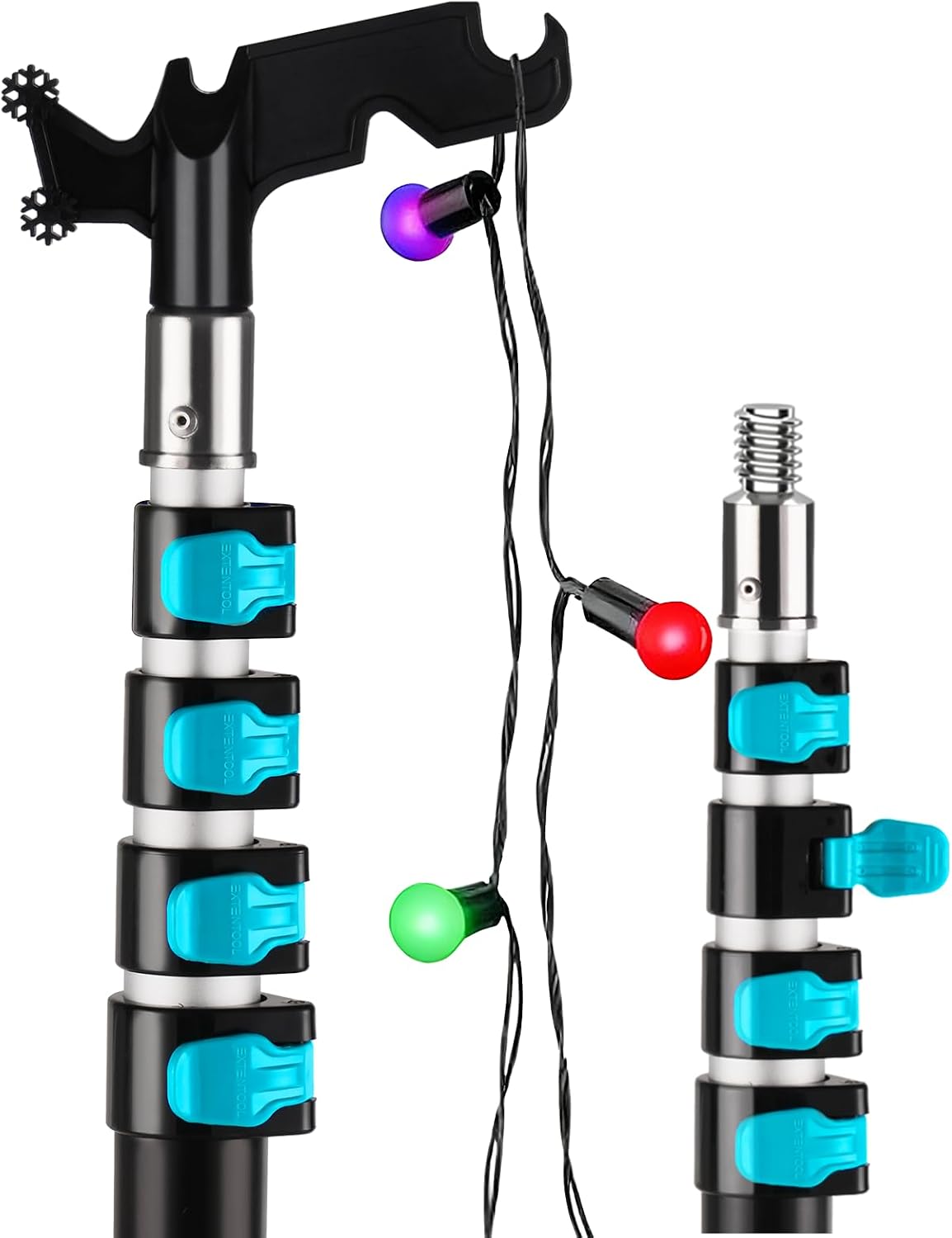 4.3–18 FT 5-Stage Telescopic Christmas Light Pole with Hook | Lightweight & Sturdy Extension Pole for Hanging String Lights, Holiday Lights, Birdfeeders | Ladderless High Reach Installation Tool