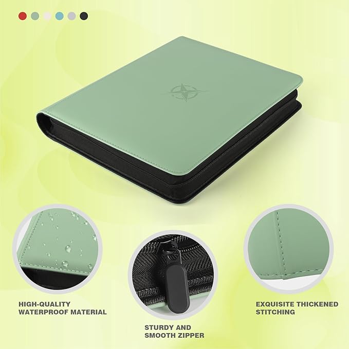 Trading Card Binder, Card Binder 9 Pocket for Trading Cards, Holds 540 Cards, Zippered Premium Card Collection Binder Album for Game Card, Sports Card, Yugioh, MTG (Soft Green)