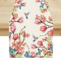 Spring Floral Bird Table Runner, Watercolor Pink Flower Plants Nature Butterfly Table Runner for Kitchen Dinner Living Room Home Party, 13x90 Inch
