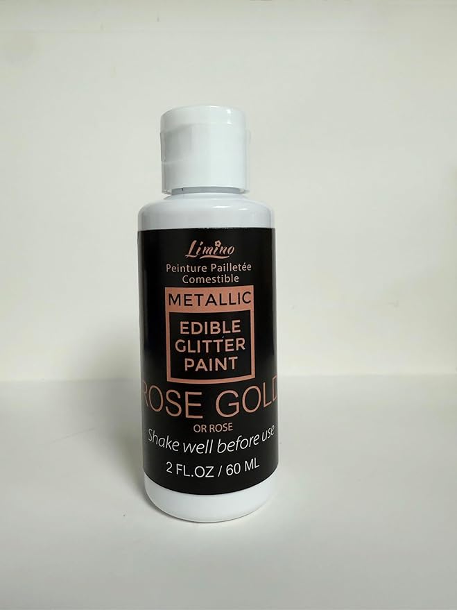 Edible Glitter Paint - 2 fl.oz Food Grade Metallic Glitter Cake Paint for Cake Decorating, Baking, Cupcakes - Shimmer Art Decorative Liquid Edible Paint Food Coloring for Fondant, Donuts (Rose Gold)
