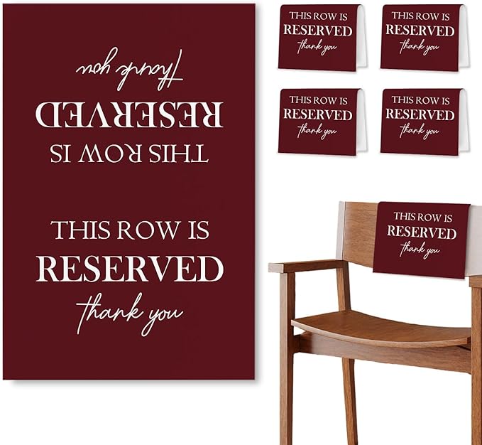 Reserved Seating Chair Signs, This Row Is Reserved Pew Cloths Seating Placeholder for Church Pews, Burgundy Wedding Decorations for Reception Parties Celebrations Event (Burgundy, 4 PCS)