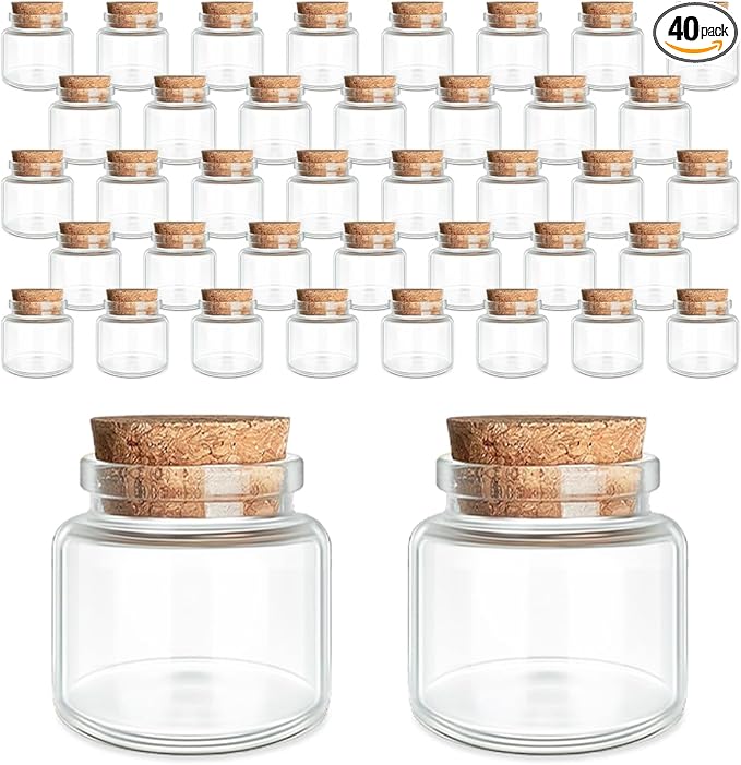 JIUYUE 40 pcs 20 ml Glass Bottle with Cork,Small Craft Jars(0.67 oz-1.45x1.57 inch)