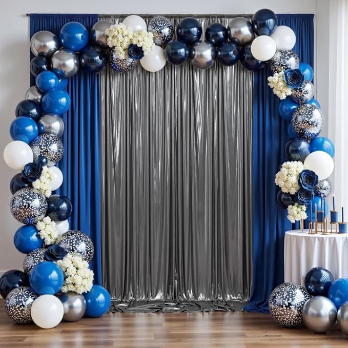 gogoparti 20x10FT Charcoal Silver Sequin Backdrop Curtain - 4 Panels of 5x10FT Wrinkle-Free Glitter Drapes for Photography, Birthdays, Weddings & Graduations