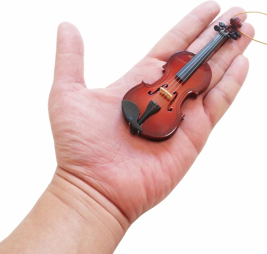 4.69" Wooden String Miniature Violin Hanging Ornament Mini Musical Instrument Violin Replica Christmas Tree Display Ornament Holiday Home Decoration Music Birthday Gifts Model (4.69" Violin)