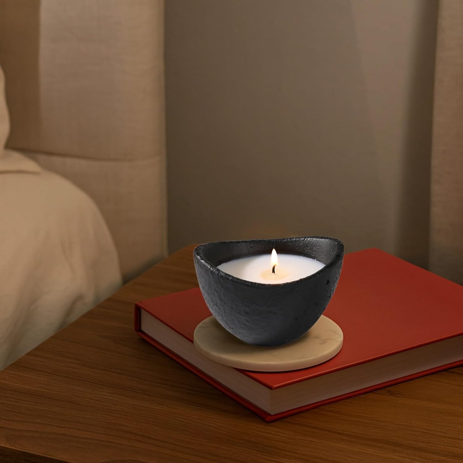 2 Pcs Ceramic Candle Container, Black & White Ingot-Shaped Farmhouse Style, 4 x 2.6 in / 10.2 x 6.5 cm Rustic Bowl Shape Candle Holder, DIY Candle/Aroma Diffuser, Home Decor
