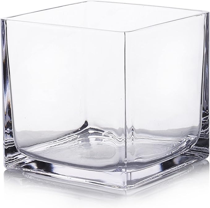 EnovaFloral Cube Glass Vase, 5x5 Inch Square Glass Vase - Floating Candle Holder for Wedding Centerpieces and Home Office Decor