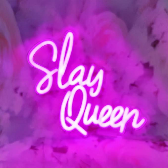 Slay Queen Neon Sign Slay Neon Signs for Wall Decor, LED Light Sign for Bedroom Preppy Girl Aesthetic Room Dorm Decor Y2k Bar Party, 12.5" x 10.7"