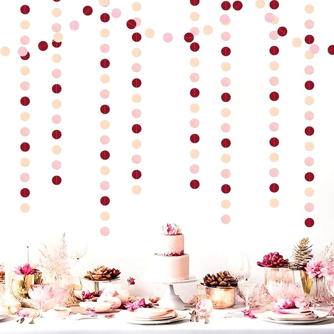 Burgundy Pink Peach Party-Decorations Paper-Garland - 52ft Rose Gold Glitter Streamers Banner,Birthday Princess Baby Bridal Shower Wedding Hanging Supplies Decor Hugfond