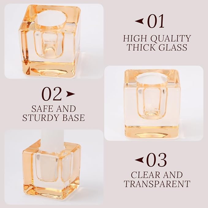 24-Pack Candlestick Holders Bulk - Thick Glass, Amber Taper Candle Holders for Wedding Banquet, Anniversaries