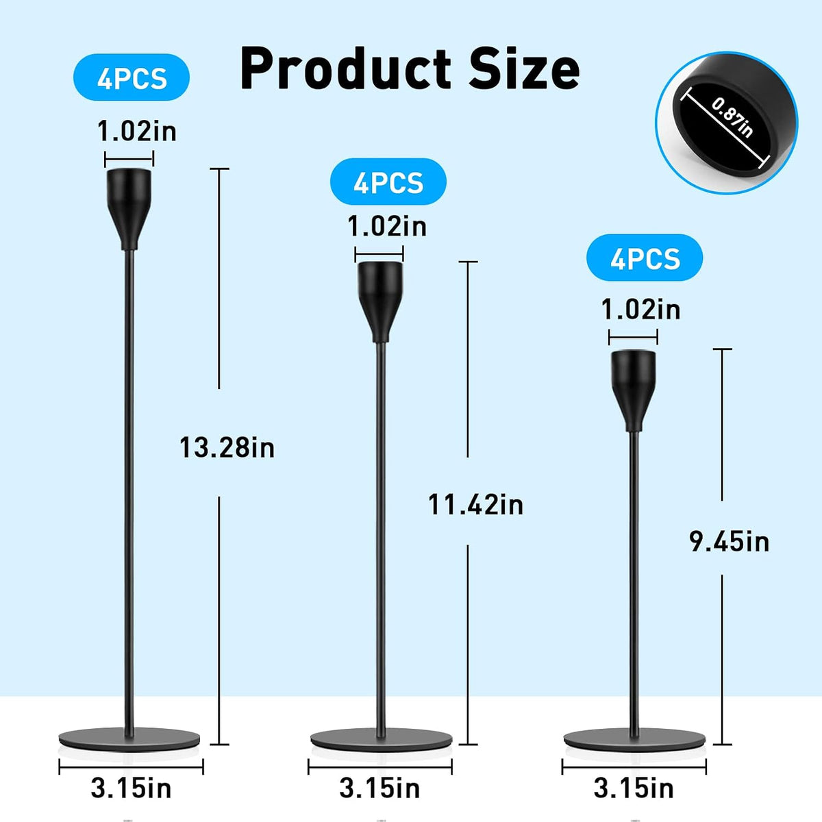 Black Candlestick Holder Set of 12 for Taper Candles, Decorative Candle Holde...