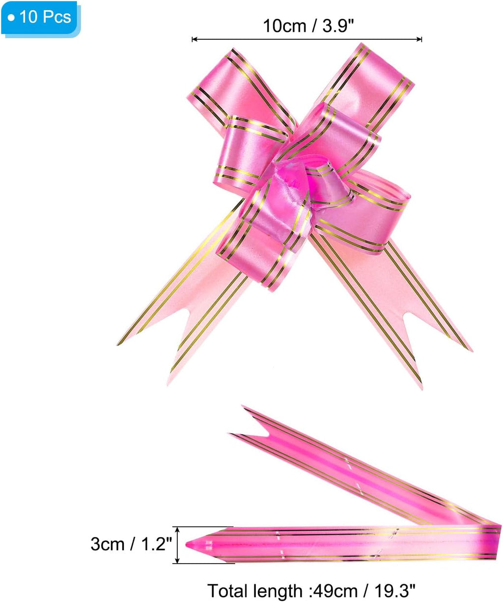 4" Gift Wrap Bows, 10 Pack Christmas Pull Bow Baskets Present Wrapping Ribbon Bows for Party Ceremony Wedding Decor, Pink