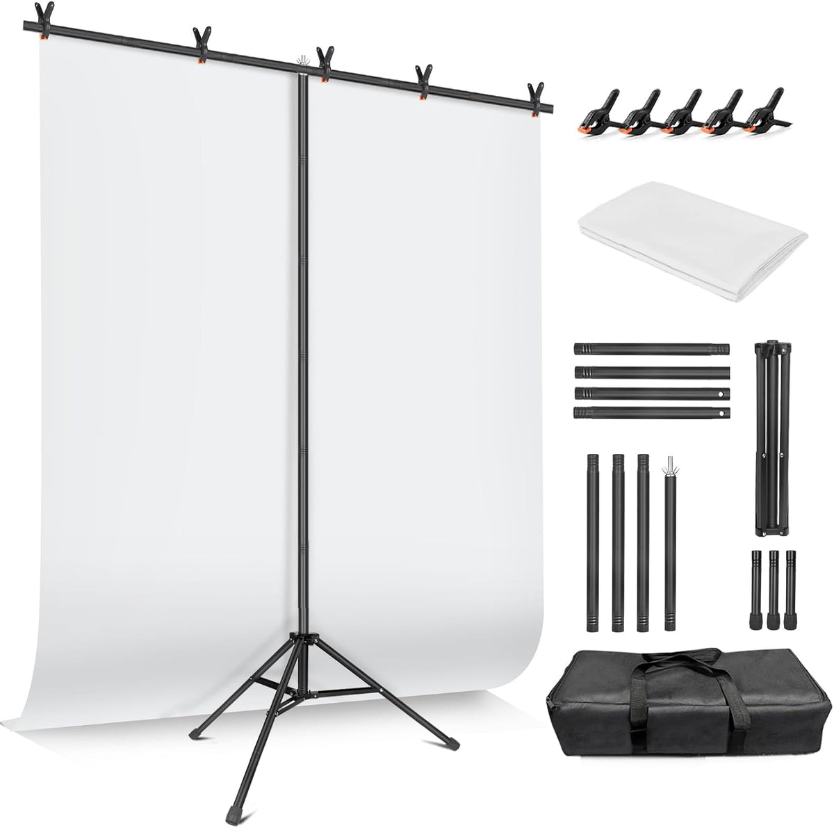 White Backdrop with Stand for Photoshoot, 5X7ft White Photo Backdrop with T S...