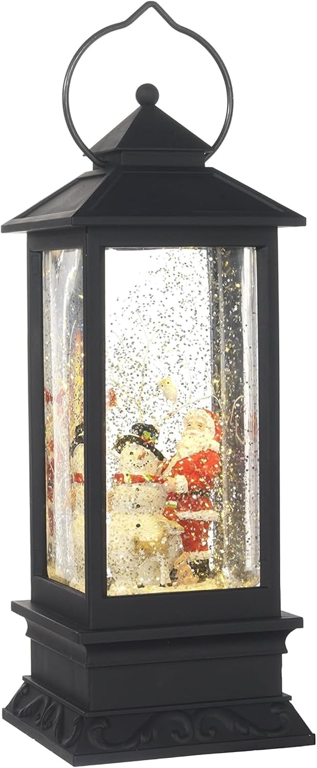 lighted snow globe lantern: 11 inch, black holiday, main product view