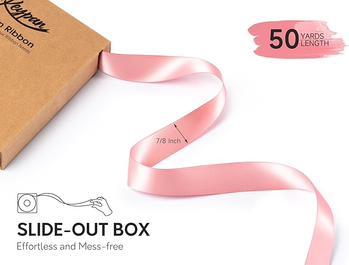Pink Satin Ribbon 7/8 Inch x 50 Yards Double-Faced Polyester Ribbons for Flower Bouquet Gift Wrapping Party Decor Wedding Invitation DIY Craft