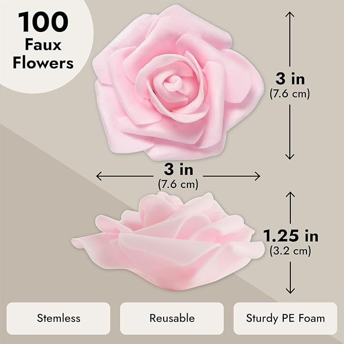 Juvale Wedding Decor Artificial Flowers Carnation Heads - Faux Flowers for Vase, Centerpiece Table Decorations, Wedding Centerpieces & Bridal Bouquet & - Bulk 100 Pack, 3-Inch Diameter, Light Pink