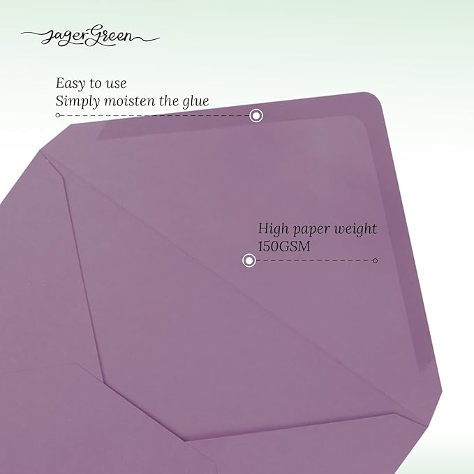 50 Pack 5x7 Envelopes Letter Size, Purple A7 Envelopes Self Seal for Wedding Invitation, Envelope 5.4x7.6 for Greeting Cards, Photos, Baby Shower, Graduation, Thank You Cards, Announcements