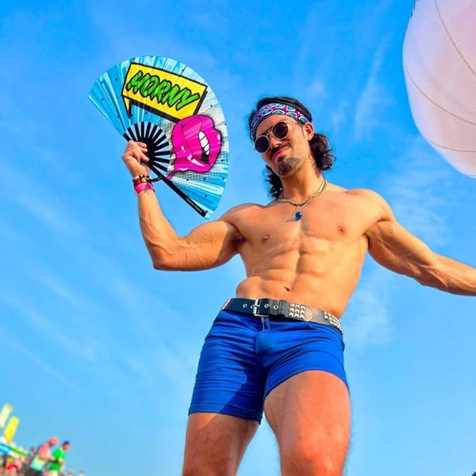 Kandies World Custom Festival Folding Hand Fan - Unique Designs, Made of Bamboo, Clacking Sound, Lightweight - Perfect Rave and Festival Accessory!