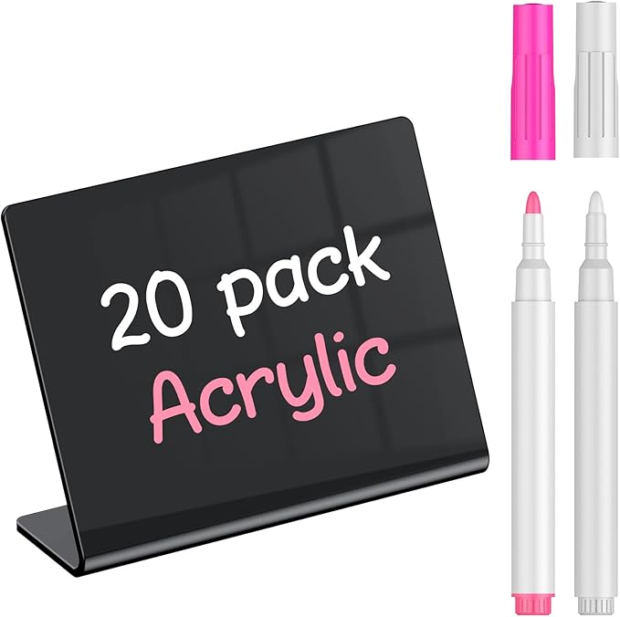 Uniclife 20 Pack Mini Chalkboard Signs for Food, Small Chalkboard Signs with Chalk Markers, Reusable Glossy Acrylic Food Signs Food Labels for Party Buffet Wedding, Blackboard Place Cards Table Signs