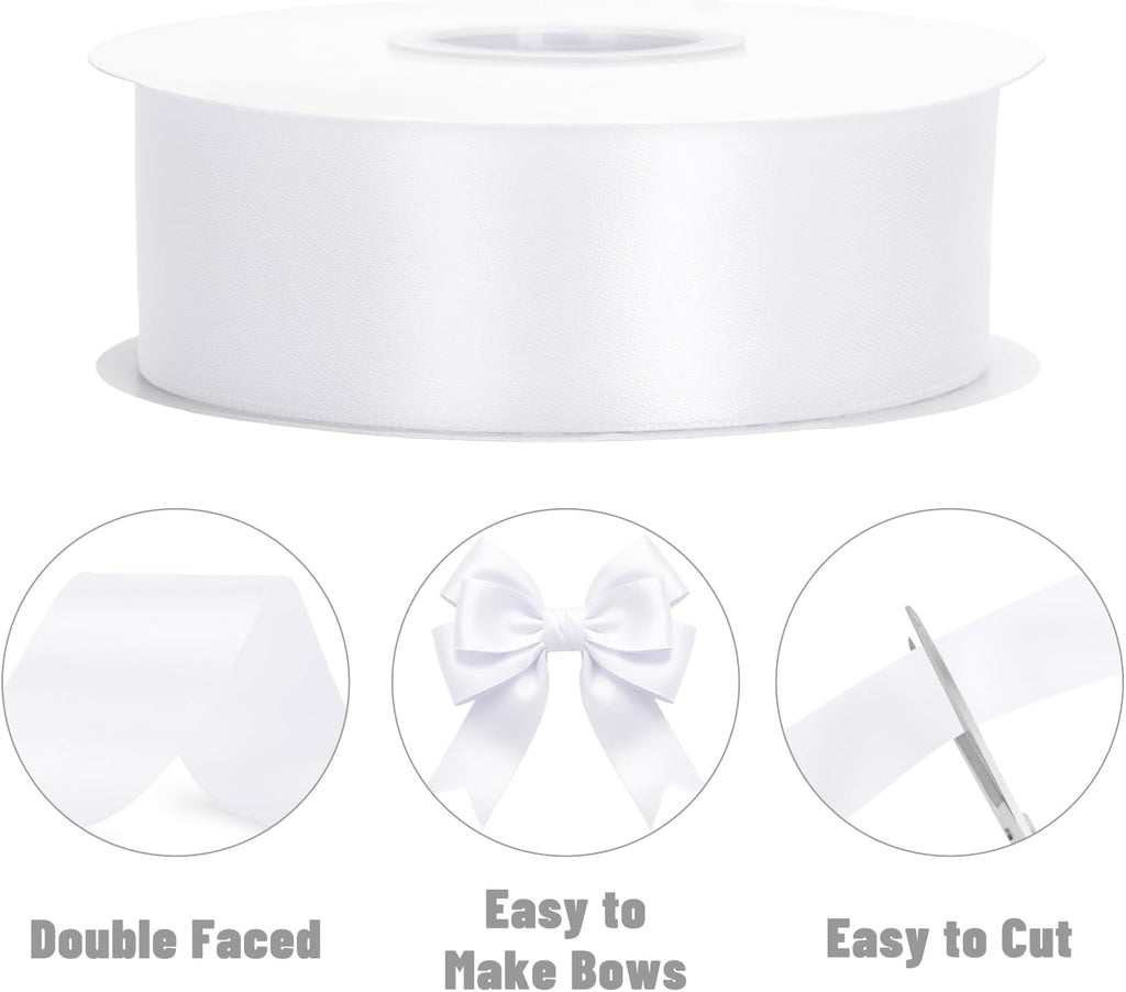 KINGLAKE Double Faced White Satin Ribbon - 1-1/2 Inch x 50 Yards | Gift Wrapping Ribbon for Crafts Roses Making Bouquets Bows Wedding Bridal Shower Baby Shower Birthday Easter Christmas Decor