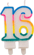 Folat 16th Birthday Glitter Candles with 2 Holders, Wax, Multi Colors