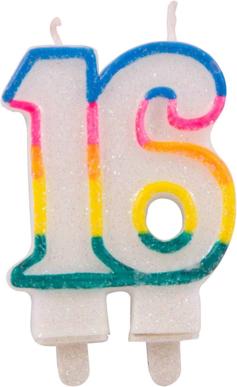 Folat 16th Birthday Glitter Candles with 2 Holders, Wax, Multi Colors