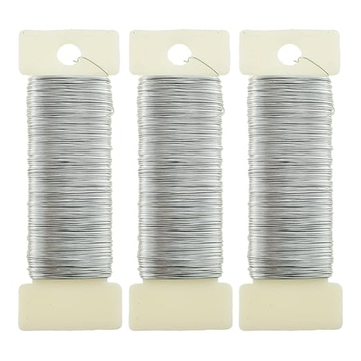 HAHIYO 26Gauge Silver 3 Rolls Total 115 Yards(345 Feet) Metal Floral Wire Flexible Paddle Wire for Crafts Christmas Wreaths Tree Flower Arrangement Bouquet Wrapping Wedding DIY