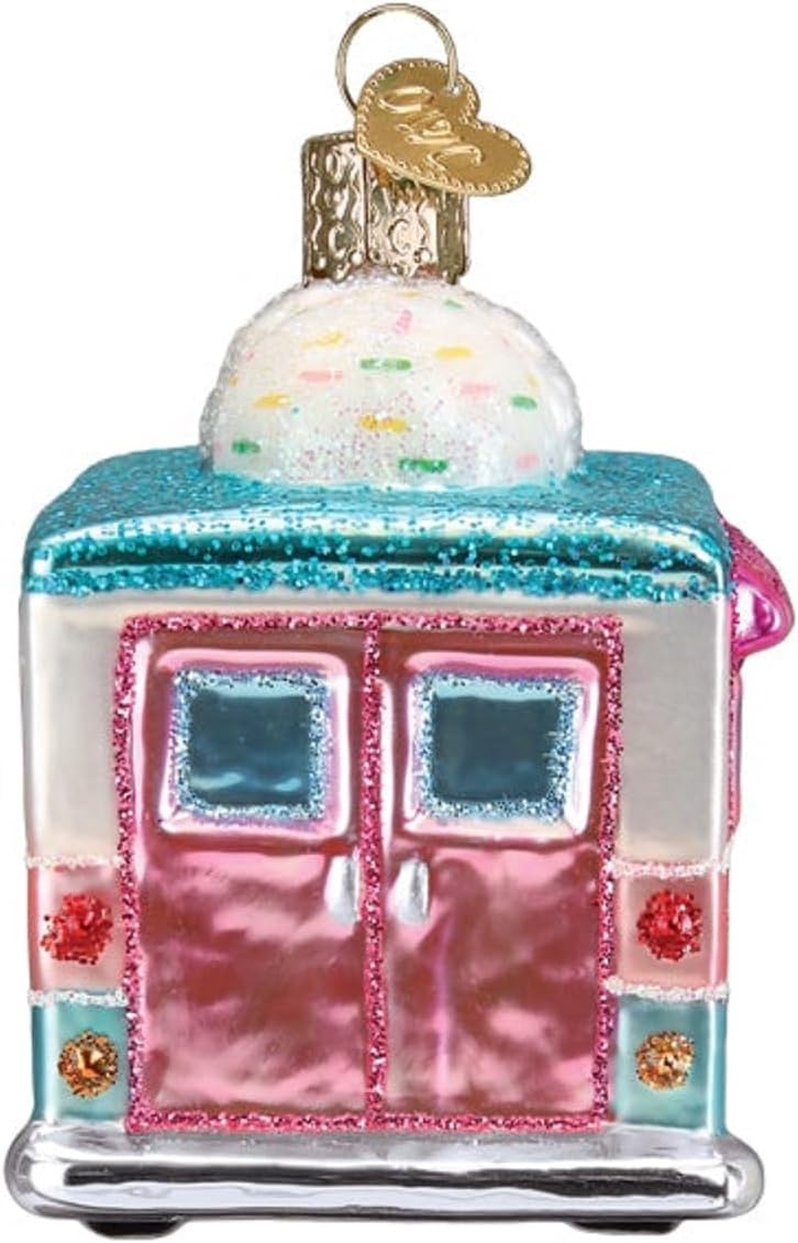 Old World Christmas Ice Cream Truck Glass Blown Ornament for Christmas Tree, Handcrafted Holiday Decoration, Ice Cream Collection