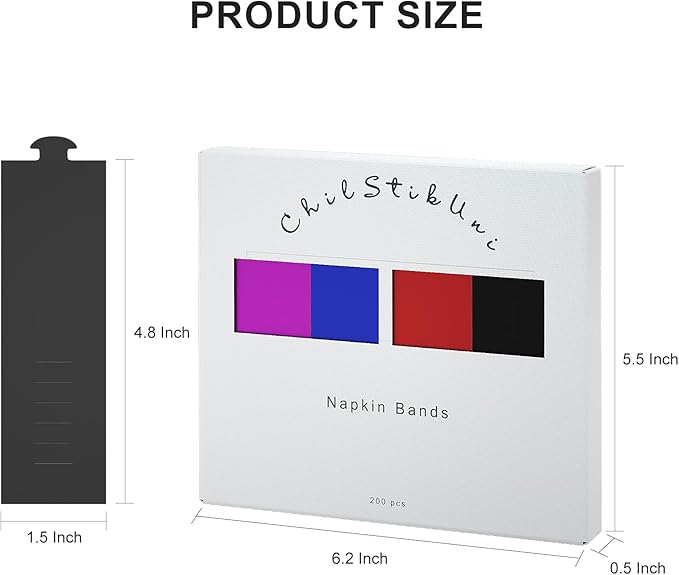 Polymer Material Reusable Napkin Band, Glue-Free Tear-Proof Water Resistant Oil-Proof Napkin Bands Set of 200(Assorted 4 Front Colors and Back White), 6 Adjustable Sizes Napkin Rings