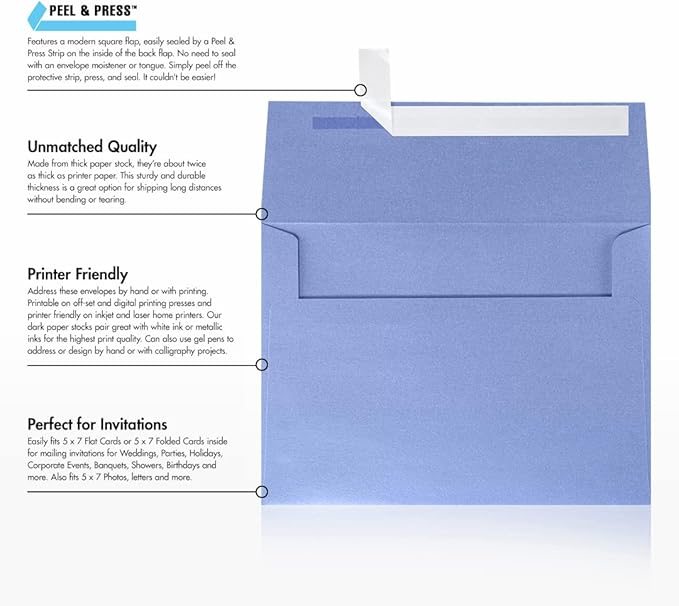 LUXPaper A7 Invitation Envelopes | Peel & Press | 5 1/4" x 7 1/4" | Vista Metallic | 80lb. Text | 1,000 Qty