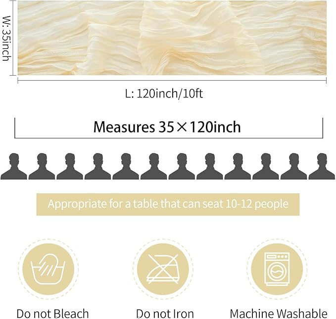 10ft Cream Beige Cheese Cloth Table Runner, 35x120 Inches Ivory Gauze Table Runner Rustic Cream Cheesecloth Table Runner Bulk for Wedding Bridal Shower Decoration, Boho Table Decor