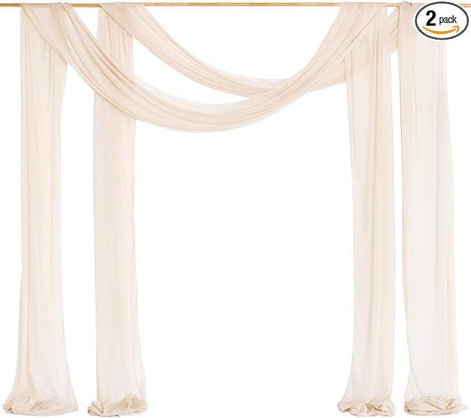 Ling's Moment Wedding Arch Draping Fabric 2 Panels 32Ft x 30" Wrinkle-Free Wedding Arch Drapes Chiffon Fabric Beige Curtain Wedding Ceremony Reception Backdrop Background Party Home Garden Decorations
