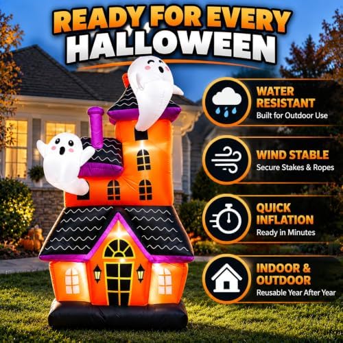 6 ft halloween inflatable haunted house with 2, side view