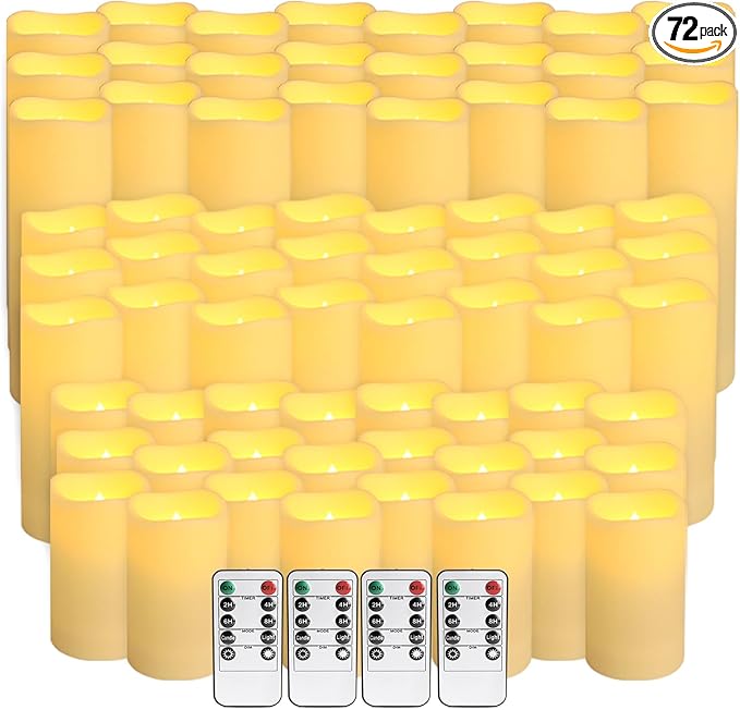72-Pack LED Flameless Candles with Remote Control -Flickering Flameless Candles-Remote Timer Perfect for Wedding Parties, and Special Occasions(Three Sizes)